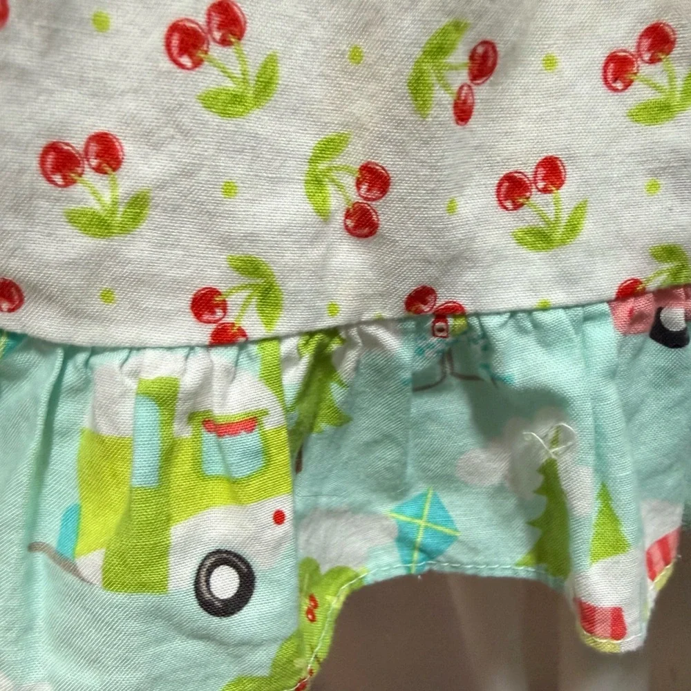 Ricrac and Ruffles Cherry Print Tunic Top with Mint Tie Straps and campers